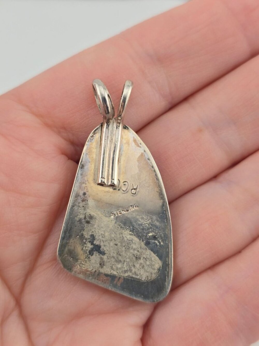 Sterling Silver & Brown Polished Stone Pendant Teardrop 1.75" - Picture 5 of 6
